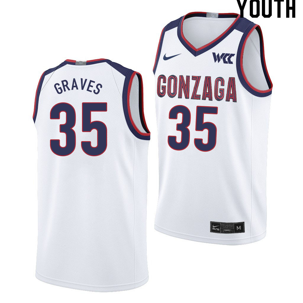 Youth #35 Will Graves Gonzaga Bulldogs College Basketball Jerseys Sale-White - Click Image to Close